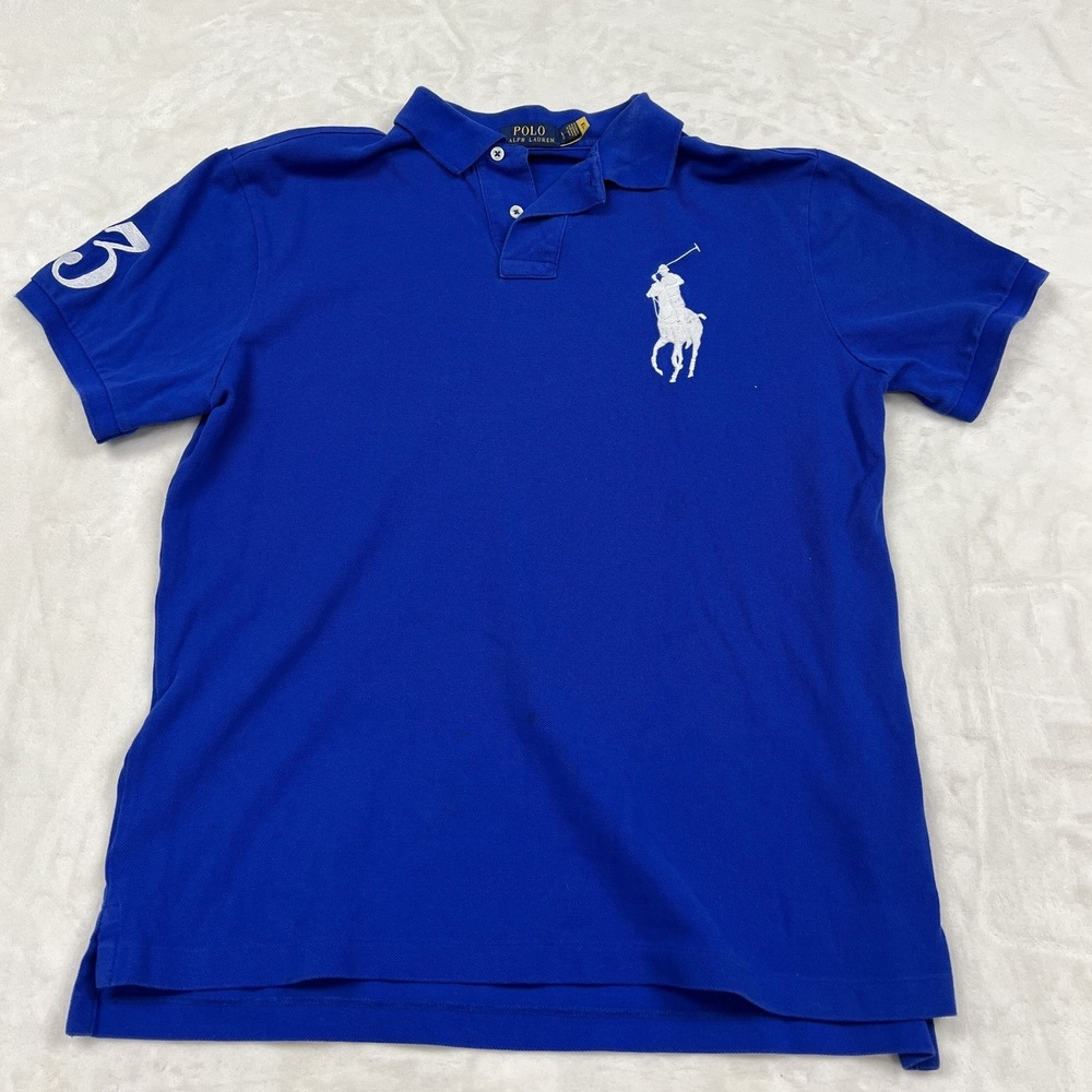 Polo Ralph Lauren Polo Shirt Mens L Blue Big Pony Custom Slim Fit Short Sleeve